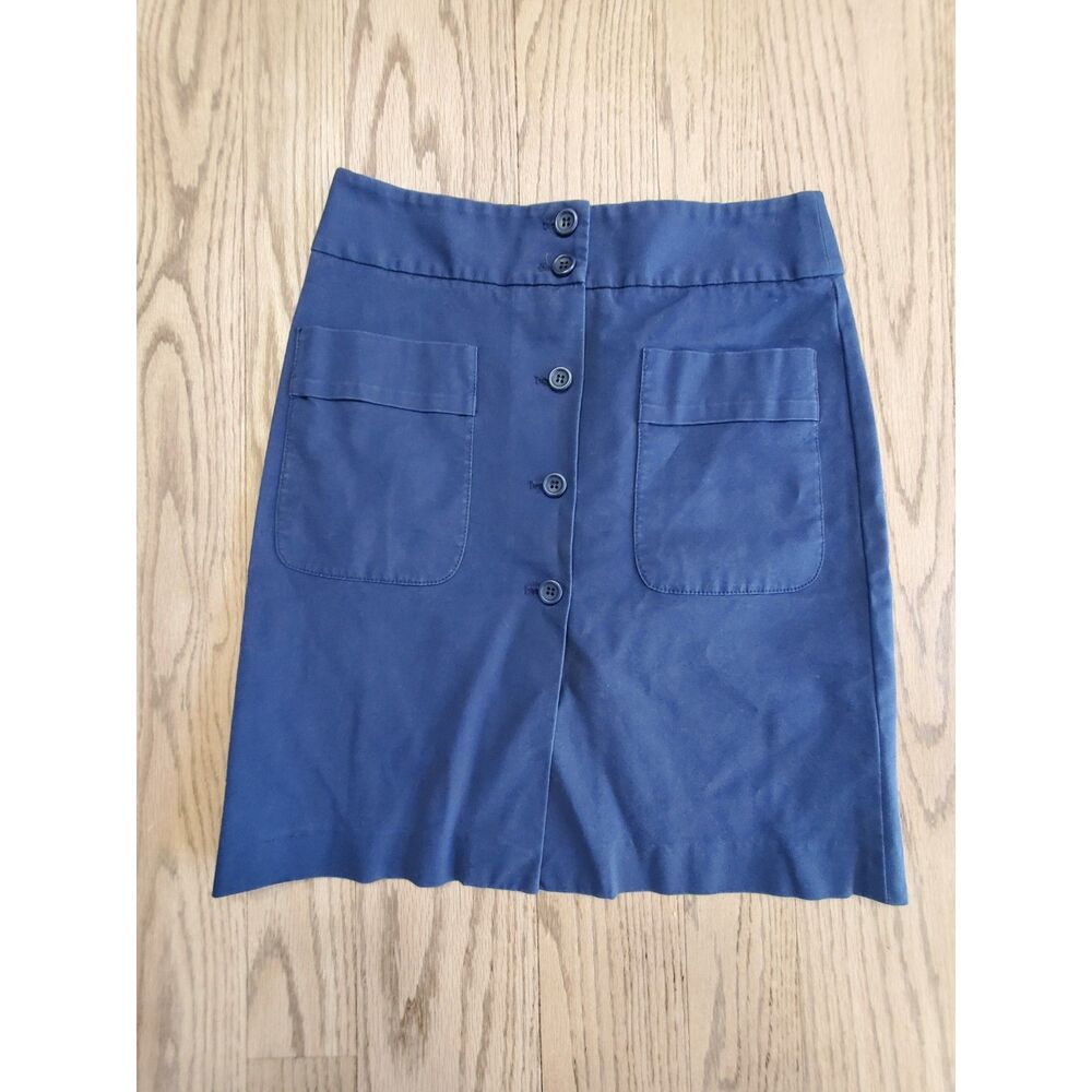 Theory Womens 0 Navy Skirt Navy Cotton Buttons Minimalism Office Career Pockets